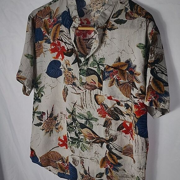 Coofandy Cotton Linen Blend Size L Men's Short Sleeve Tropical Henley - Picture 4 of 7